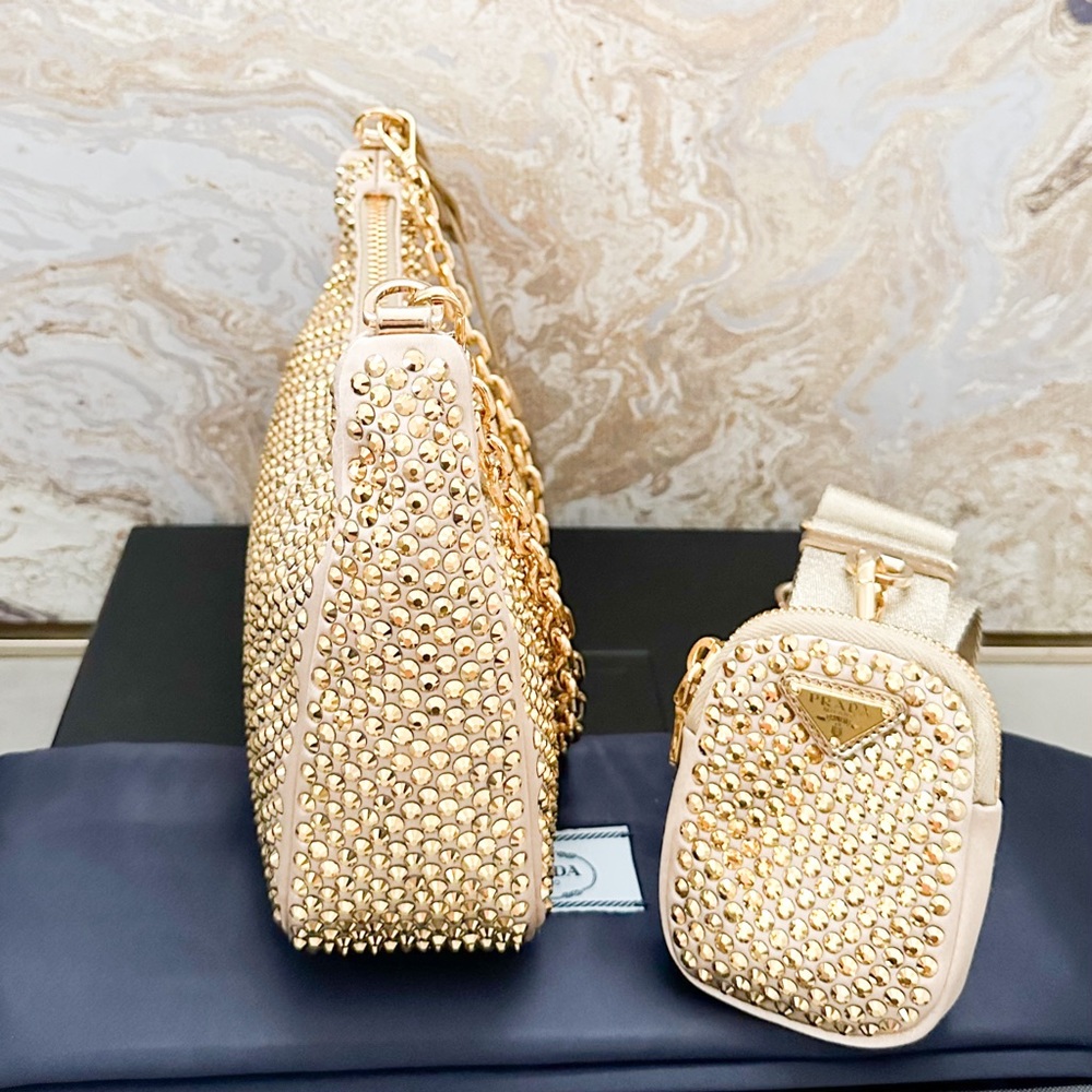 In Stores! Prada Crystal Embellished Metallic Re-Edition 2005 Gold Shoulder Bag - Picture 15 of 16